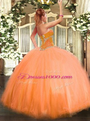 Fantastic Tulle Lace Up Sweet 16 Dresses Sleeveless Floor Length Beading