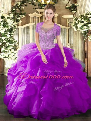 Floor Length Ball Gowns Sleeveless Fuchsia Vestidos de Quinceanera Clasp Handle