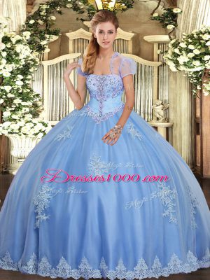 Tulle Sleeveless Floor Length Sweet 16 Dress and Beading and Appliques