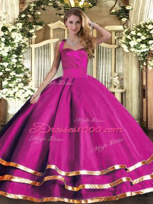 Captivating Ball Gowns Sweet 16 Dress Fuchsia Halter Top Tulle Sleeveless Floor Length Lace Up