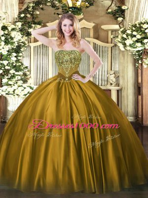 Delicate Satin Sleeveless Floor Length Quinceanera Gown and Beading