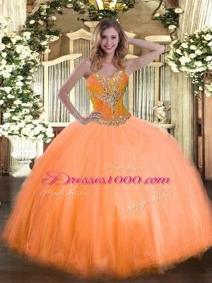 Sweetheart Sleeveless Lace Up Sweet 16 Dresses Orange Tulle