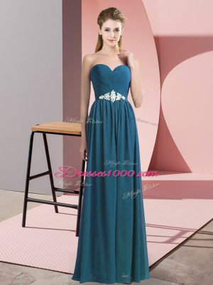 Custom Designed Floor Length Teal Prom Party Dress Chiffon Sleeveless Beading