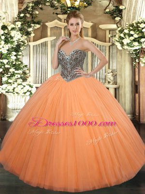 Adorable Orange Sleeveless Beading Floor Length Quinceanera Dresses