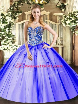 Clearance Sleeveless Beading and Appliques Lace Up Ball Gown Prom Dress