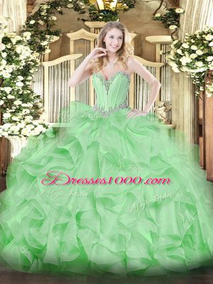 Apple Green Sweetheart Lace Up Beading and Ruffles Vestidos de Quinceanera Sleeveless