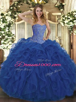 Royal Blue Sleeveless Beading and Ruffles Floor Length Sweet 16 Dress