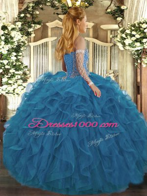 Royal Blue Sleeveless Beading and Ruffles Floor Length Sweet 16 Dress