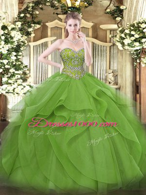 Affordable Floor Length Ball Gowns Sleeveless Olive Green 15th Birthday Dress Lace Up