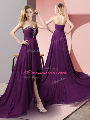 Elegant Purple Sweetheart Neckline Beading Party Dress for Girls Sleeveless Zipper