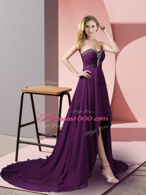 Elegant Purple Sweetheart Neckline Beading Party Dress for Girls Sleeveless Zipper