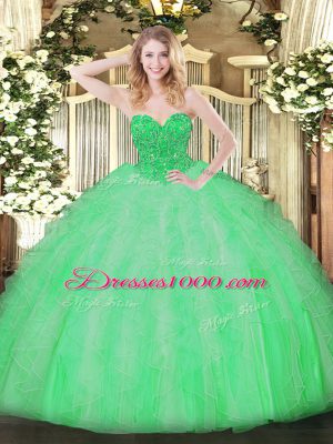 Ideal Apple Green Sleeveless Ruffles Floor Length Quinceanera Gowns