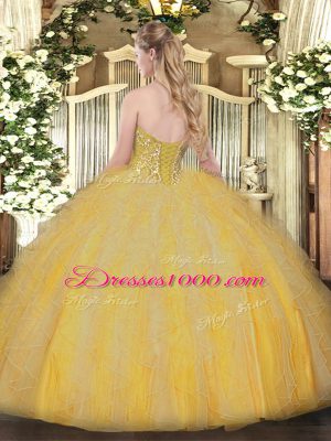 Ideal Apple Green Sleeveless Ruffles Floor Length Quinceanera Gowns