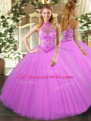 Beautiful Lilac Sleeveless Tulle Lace Up Quinceanera Dress for Sweet 16 and Quinceanera