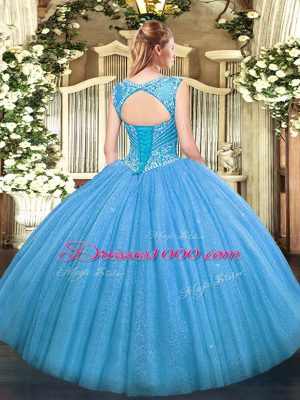 Floor Length 15th Birthday Dress Scoop Sleeveless Lace Up