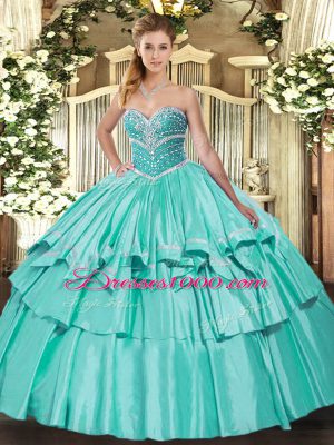 Apple Green Sweetheart Lace Up Beading and Ruffled Layers Quinceanera Gowns Sleeveless