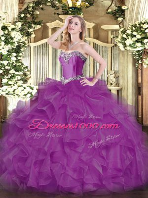 Glamorous Sleeveless Beading and Ruffles Lace Up 15th Birthday Dress