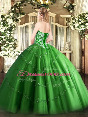 Delicate Tulle Sweetheart Sleeveless Lace Up Beading and Appliques Quinceanera Dress in Teal
