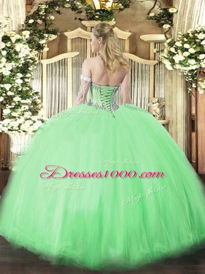 Popular Lavender Ball Gowns Sweetheart Sleeveless Tulle Floor Length Lace Up Beading Quince Ball Gowns