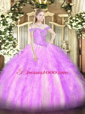 Adorable Sleeveless Lace Up Floor Length Beading and Ruffles Quinceanera Gowns