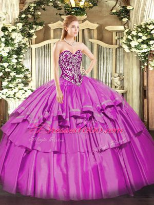Floor Length Lilac Quinceanera Gown Organza and Taffeta Sleeveless Beading and Ruffled Layers