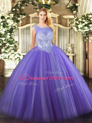 Hot Selling Sleeveless Tulle Floor Length Zipper Sweet 16 Dress in Lavender with Beading