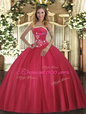 Floor Length Ball Gowns Sleeveless Red 15 Quinceanera Dress Lace Up
