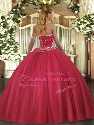 Floor Length Ball Gowns Sleeveless Red 15 Quinceanera Dress Lace Up