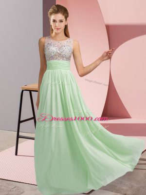Glittering Sleeveless Side Zipper Floor Length Beading Custom Made