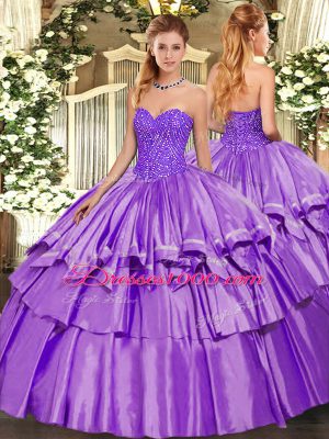 Lavender Sweetheart Neckline Beading and Ruffles Sweet 16 Quinceanera Dress Sleeveless Lace Up
