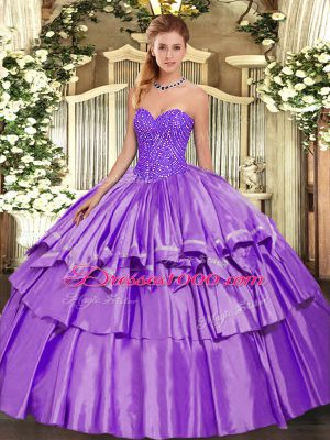 Lavender Sweetheart Neckline Beading and Ruffles Sweet 16 Quinceanera Dress Sleeveless Lace Up
