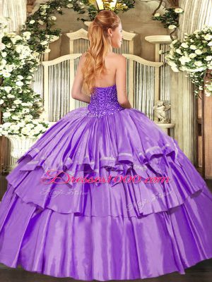 Lavender Sweetheart Neckline Beading and Ruffles Sweet 16 Quinceanera Dress Sleeveless Lace Up