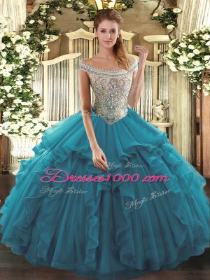 Modest Sleeveless Lace Up Floor Length Beading and Ruffles Sweet 16 Quinceanera Dress