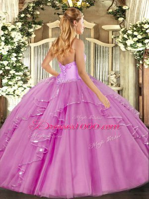 Luxurious Blue Tulle Lace Up Quinceanera Gowns Sleeveless Floor Length Beading and Ruffles