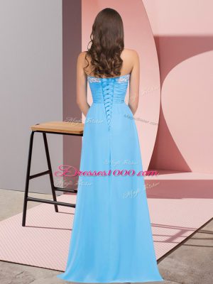 Latest Lavender Empire Chiffon Sweetheart Sleeveless Ruching Floor Length Lace Up Prom Dress