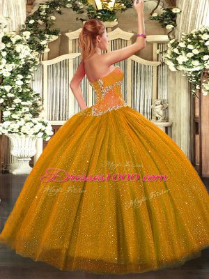 Classical Ball Gowns Beading Sweet 16 Dress Lace Up Tulle and Sequined Sleeveless Floor Length