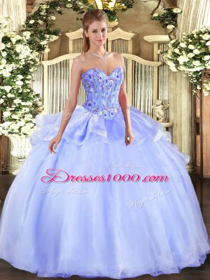 Organza Sweetheart Sleeveless Lace Up Embroidery Sweet 16 Dress in Lavender