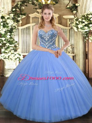 Great Baby Blue Sleeveless Beading Floor Length Quinceanera Gowns