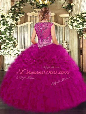 Trendy Sleeveless Zipper Floor Length Beading and Ruffles Quinceanera Gown