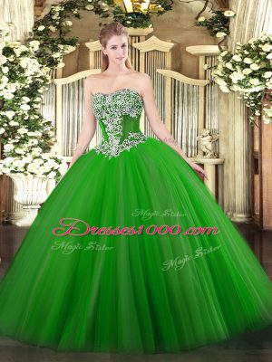 Floor Length Green Ball Gown Prom Dress Strapless Sleeveless Lace Up