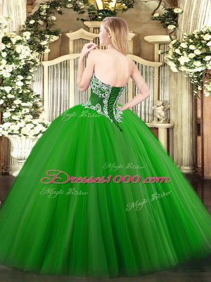 Floor Length Green Ball Gown Prom Dress Strapless Sleeveless Lace Up