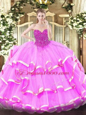 Classical Sleeveless Floor Length Lace Lace Up Quinceanera Gowns with Fuchsia