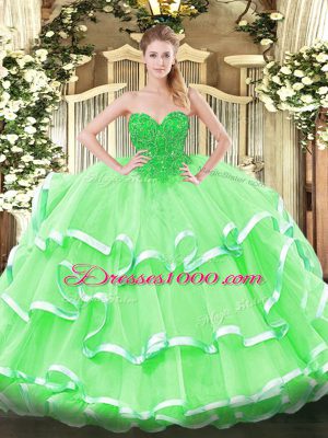Deluxe Apple Green Sleeveless Organza Lace Up Vestidos de Quinceanera for Military Ball and Sweet 16 and Quinceanera