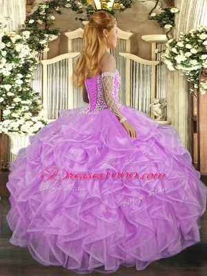 Spectacular Lavender Tulle Lace Up Sweet 16 Quinceanera Dress Sleeveless Asymmetrical Beading and Ruffles