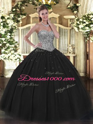 Customized Black Sweetheart Lace Up Beading Sweet 16 Quinceanera Dress Sleeveless