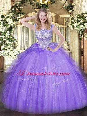 Floor Length Lavender 15 Quinceanera Dress Scoop Sleeveless Lace Up