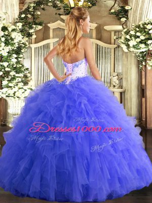 Tulle Sweetheart Sleeveless Lace Up Beading and Ruffles 15 Quinceanera Dress in Blue