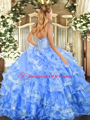 Lavender Sleeveless Beading and Ruffled Layers Floor Length Quinceanera Dresses