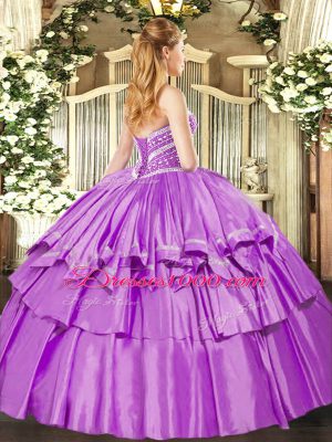 Fantastic Lavender 15 Quinceanera Dress Military Ball and Sweet 16 and Quinceanera with Beading and Ruffled Layers Sweetheart Sleeveless Lace Up