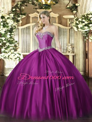 Sweetheart Sleeveless Lace Up Quinceanera Gowns Fuchsia Satin